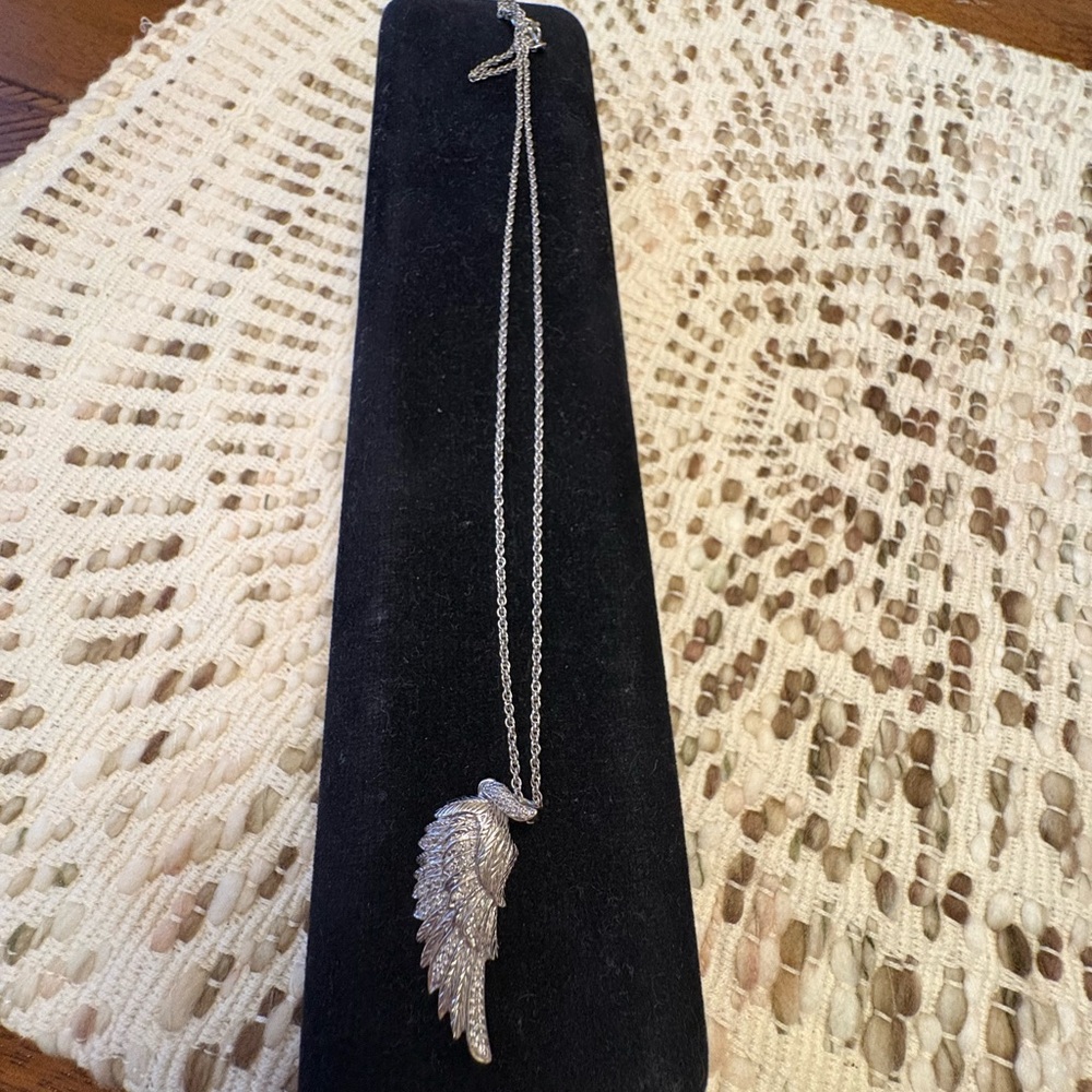 Sterling Silver and Diamond Wing Pendant Necklace - Picture 10 of 12